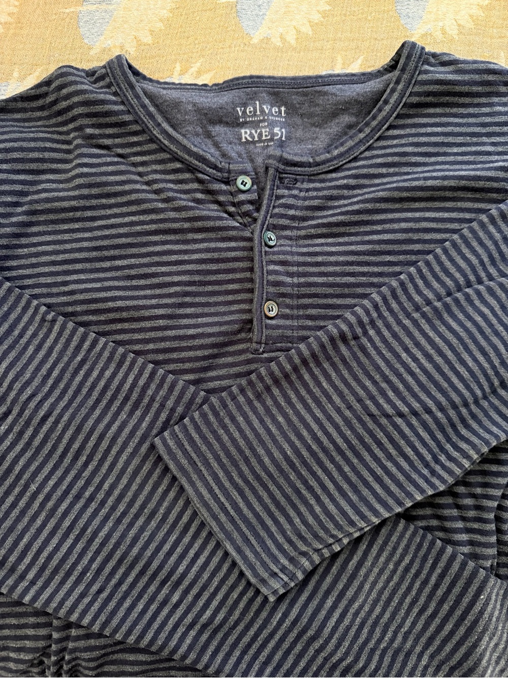 Rye 51 Velvet Supima Long-Sleeve Henley - Navy/Gray Striped